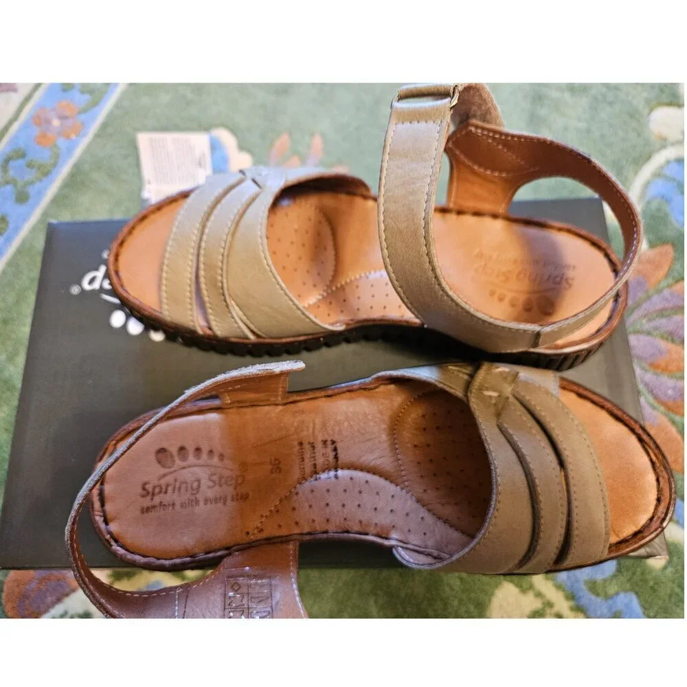 Women's Leather Sandal, Spring Step Nochella Olive Green, Size 36 (US 6)
